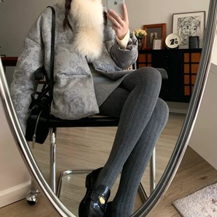 第一束光2026早春美拉德咖色竖纹麻花连裤 袜轻压简约百搭棉打底袜