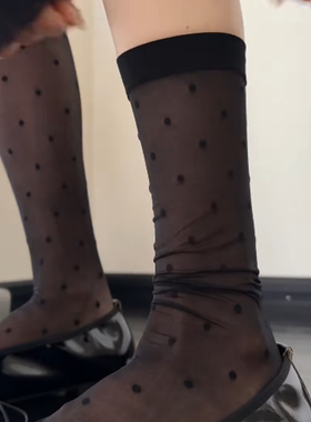 未读完的书夏季薄透波点小腿袜黑色性感透明中筒袜百搭JK袜子女