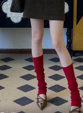 2双装 秋冬MlU风安可拉红色及膝小腿可堆堆袜套安可雷穿搭