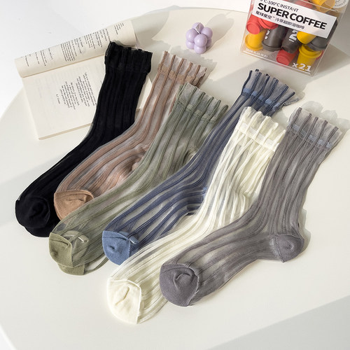 2双装  夏天水晶玻璃丝花边竖条卡丝