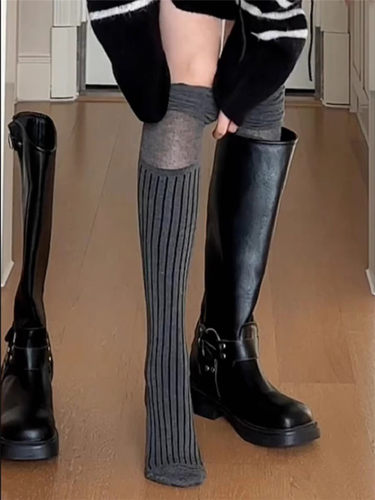 2双装 冷淡风高级灰小众复古灰拼接过膝大腿可堆堆配长靴