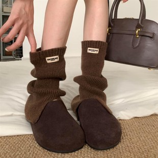 美拉德色系冬季 潮流分叉纯色竖条百搭可叠穿慵懒风可堆堆袜套女