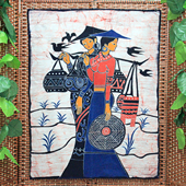 蜡染画春耕少数民族题材风情人物布画特色布艺画餐厅茶艺馆装 饰画