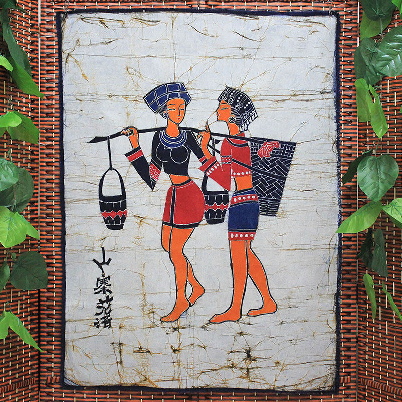 云南少数民族风情人物画特色装饰画手工布艺画酒吧烧烤店布艺挂画