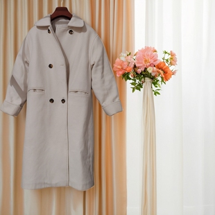 气质慵懒感夹棉羊绒大衣女冬季翻领双排扣中长款毛呢外套