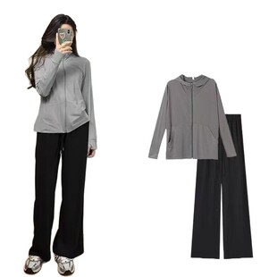 小个子穿搭一整套冰丝防晒衣休闲运动服套装女夏季修身显瘦两件套