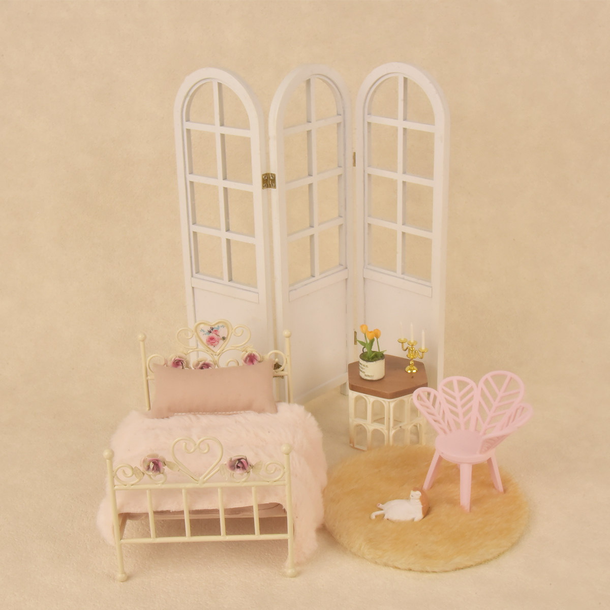 BJD娃屋迷你仿真场景道具木质屏风套装手工装饰