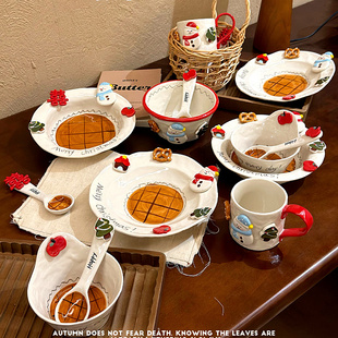 轻奢圣诞陶瓷碗盘套装立体浮雕釉下彩耐高温餐具水果沙拉乔迁礼物