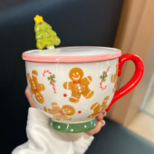 卡通可爱陶瓷早餐杯圣诞姜饼人马克杯带盖带勺送人礼物杯子咖啡杯
