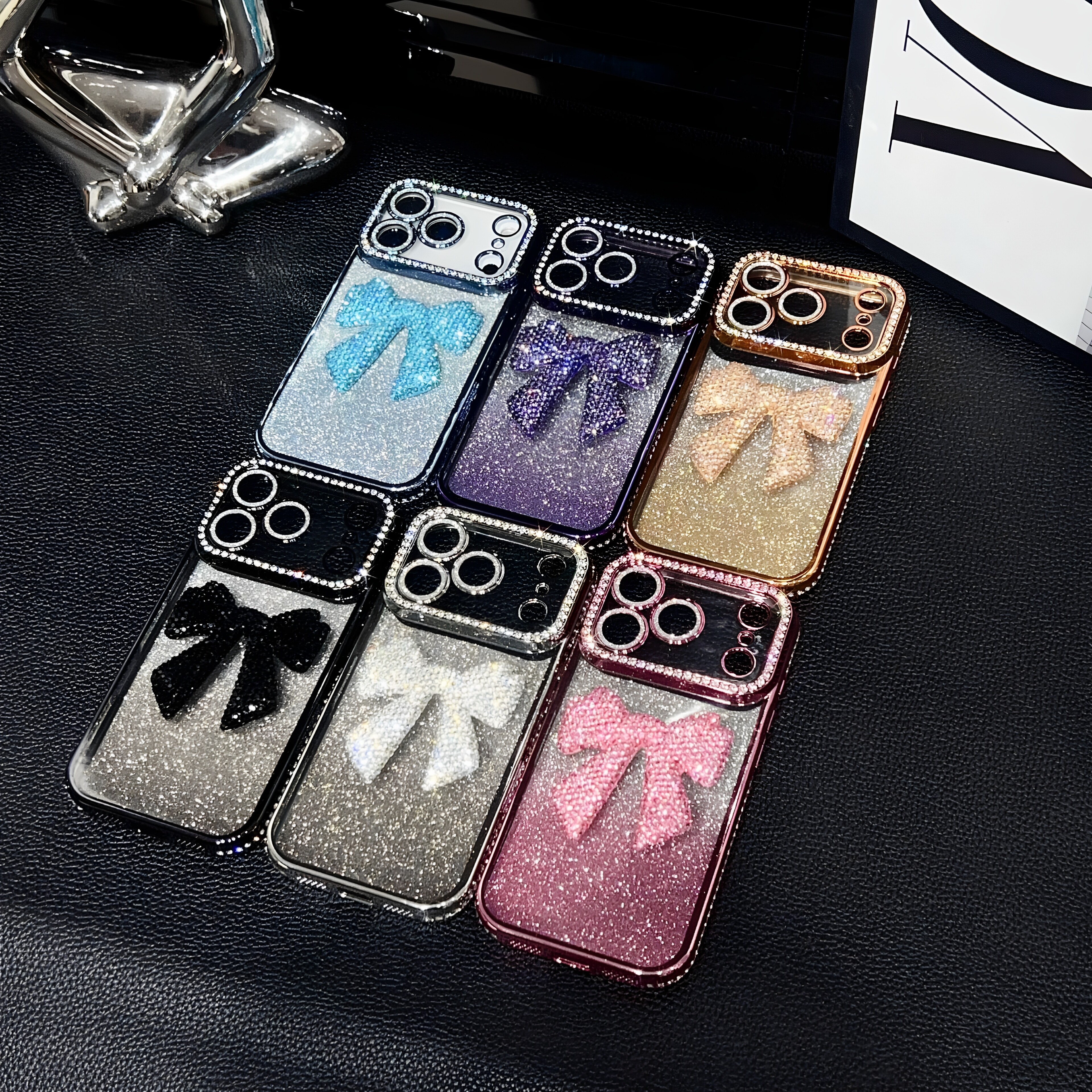 潮牌外贸集运闪钻立体蝴蝶结iPhone17promax电镀护镜新款14手机壳15pro全包防摔16Pro带镜头膜高级感11热销榜