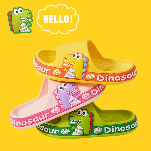 Детские летние тапочки для мальчиков, мультяшный милый динозавр на платформе, нескользящие слайдеры, семейный стиль