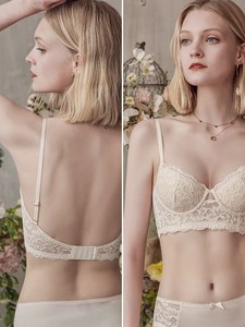 宝诗嫣露背红色本命年内衣女套装小胸聚拢文胸调整型U型美背胸罩