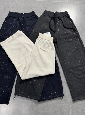 高品质冬季新款厚料宽松高腰百搭时尚女长裤满天星休闲显瘦直筒裤