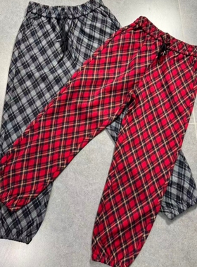 新款2026早春宽松百搭红格子抽绳宽松休闲女裤九分裤束腿显瘦时尚