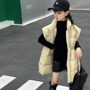 女童秋冬季中长款羽绒马甲2023新款儿童装加厚白鸭绒女孩外穿坎肩