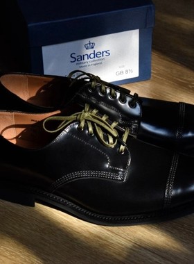 150周年现货 英国SANDERS军事线手工皮鞋复古牛皮德比鞋男士1128b