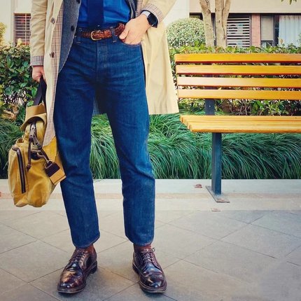 日产RESOLUTE 710林芳亨原色修身裤子直筒吊脚牛仔裤中腰长裤男裤