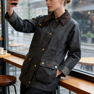 英国 Barbour Modern Beadnell女巴恩风外套夹克油蜡风衣格纹袖