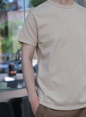 日本SAMURAI JEANS SJST-SC01武士和棉劲草木染纯色复古短袖T恤