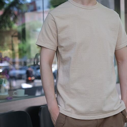 日本SAMURAI JEANS SJST-SC01武士和棉劲草木染纯色复古短袖T恤