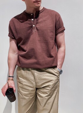 日本SAMURAI JEANS SJST-SC01武士和棉劲草木染纯色复古短袖T恤