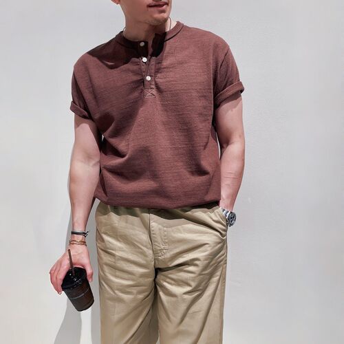 日本SAMURAI JEANS SJST-SC01武士和棉劲草木染纯色复古短袖T恤
