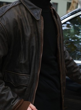 美国原产Cockpit USA复刻限量版-战马水洗做旧柔软马皮A2飞行皮衣