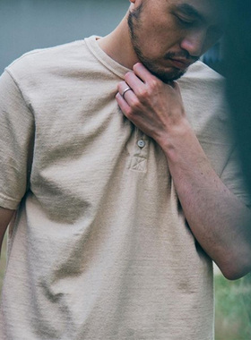 日本SAMURAI JEANS SJST-SC02武士和棉亨利纯色复古短袖T恤