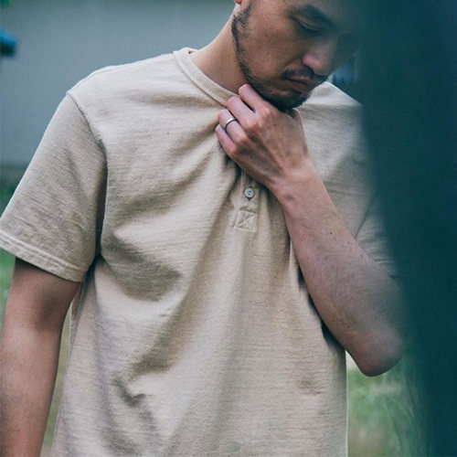 日本SAMURAI JEANS SJST-SC02武士和棉亨利纯色复古短袖T恤