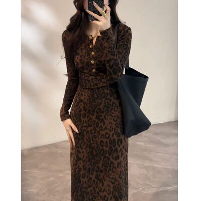 复古气质豹纹设计感内搭打底短裙