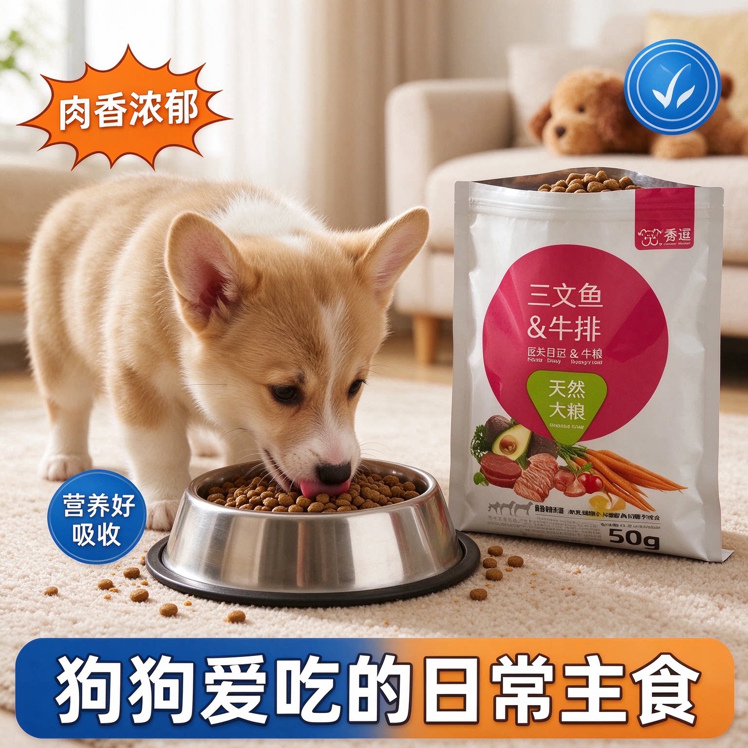 狗粮试吃三文鱼&牛排幼犬小型犬全价膨化粮营养犬粮50g