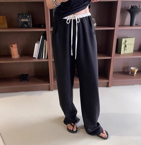 抽绳阔腿夏季高腰宽松显瘦拖地裤