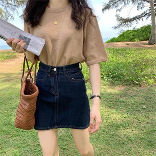 南瓜籽女装定制微胖妹妹mm复古牛仔春夏高腰显瘦包裙a字半身短裙