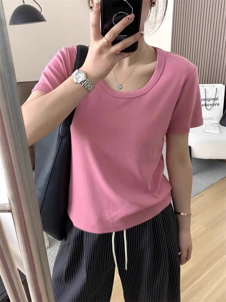 南瓜籽女装定制大码胖妹妹mm夏季U领宽松显瘦弹力休闲短袖T恤上衣