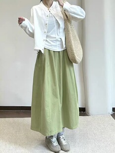 大码 微胖妹妹mm绿色A字花苞裙春夏高腰宽松显瘦休闲中长裙子 女装