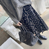 大码 女装 微胖妹妹mm百褶坑条针织中长裙秋冬宽松显瘦a字半身裙子