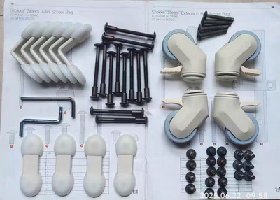 适用Stokke sleepi V2 围栏床板轮子K螺丝，L五金链接块，C塑胶帽