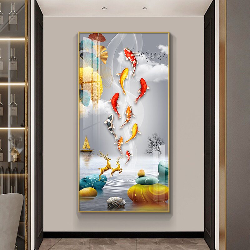 现代简约入户玄关装饰画正对门走现代装饰画