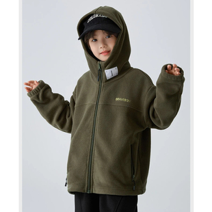 儿童摇粒绒外套带帽子2025冬季新款男童连帽冬装洋气韩版卫衣开衫