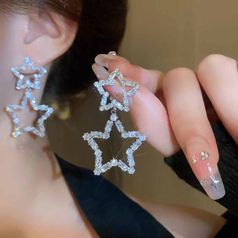 东大门简约水钻大小五角星耳钉