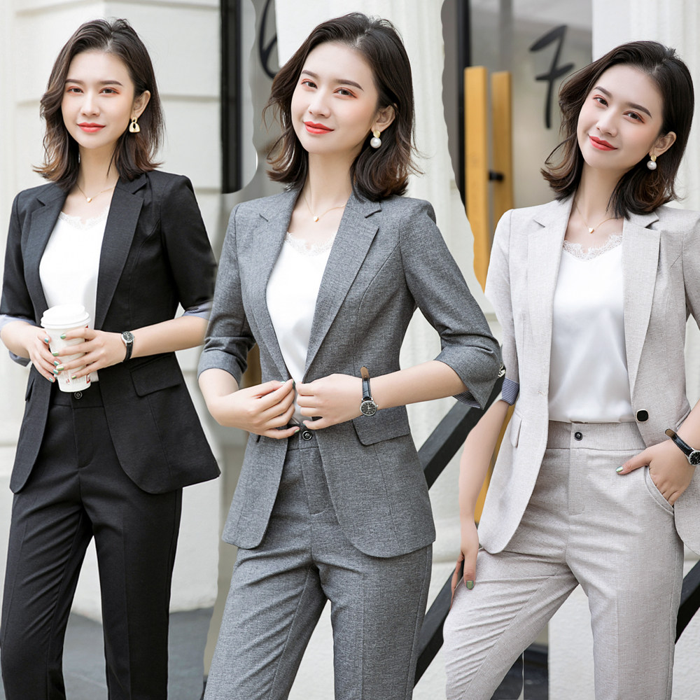 雅明仕格子小西装外套女2022新款春季韩版修身中款西服职业女套装