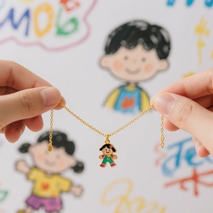 纯银定制手链项链儿童涂鸦绘画彩色珐琅手工宝宝个性纪念生日礼物