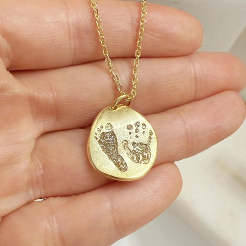 纯银宝宝脚印手印定制项链