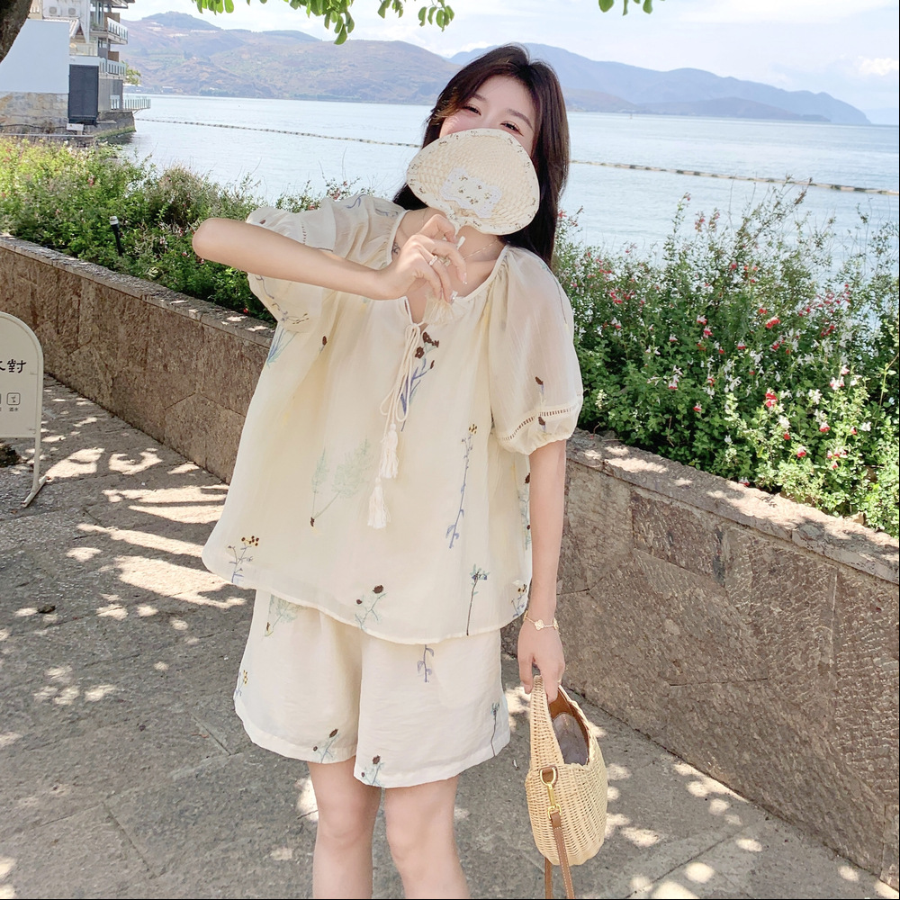 官网女装夏易菲实拍新中式国风刺绣套装2025新款轻薄透气盐系休闲