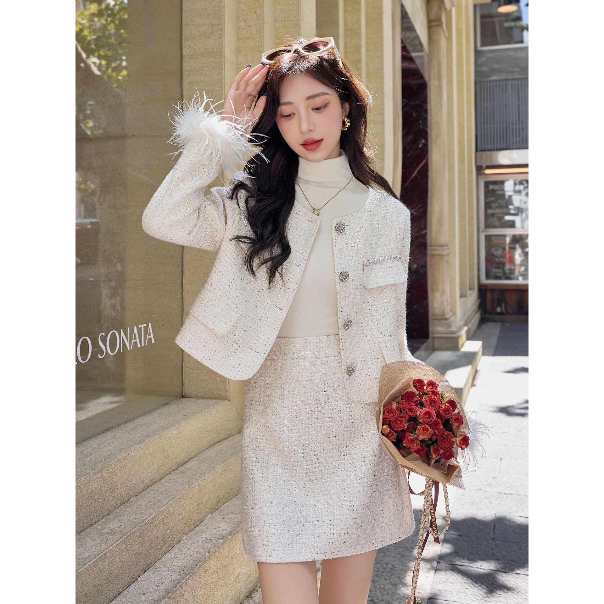 官网女装夏易菲小香风半裙两件套女2026秋冬新款修身显瘦小个子套,女装/女士精品,时尚套装,淘宝优惠券,粉丝福利购,淘宝优惠卷