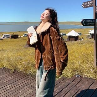 官网女装夏易菲棕色美拉德复古麂皮绒羽绒服女2026冬季洋气时髦90