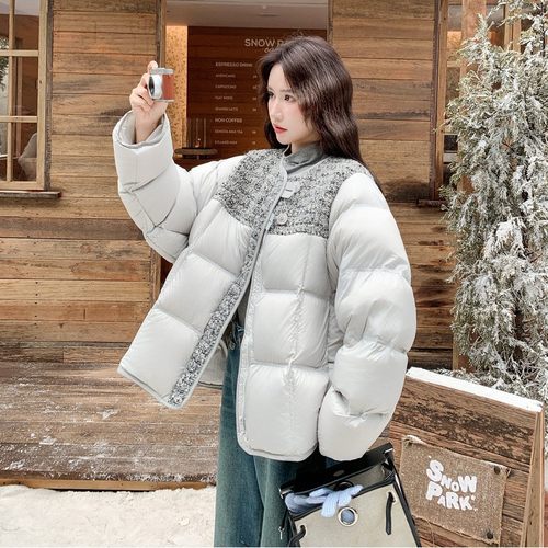 官网女装夏易菲独特别致毛呢拼接羽绒服外套女冬季2025新款设计超