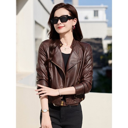 官网女装夏易菲2025春秋新款皮衣修身时尚PU皮夹克短款小外套休闲