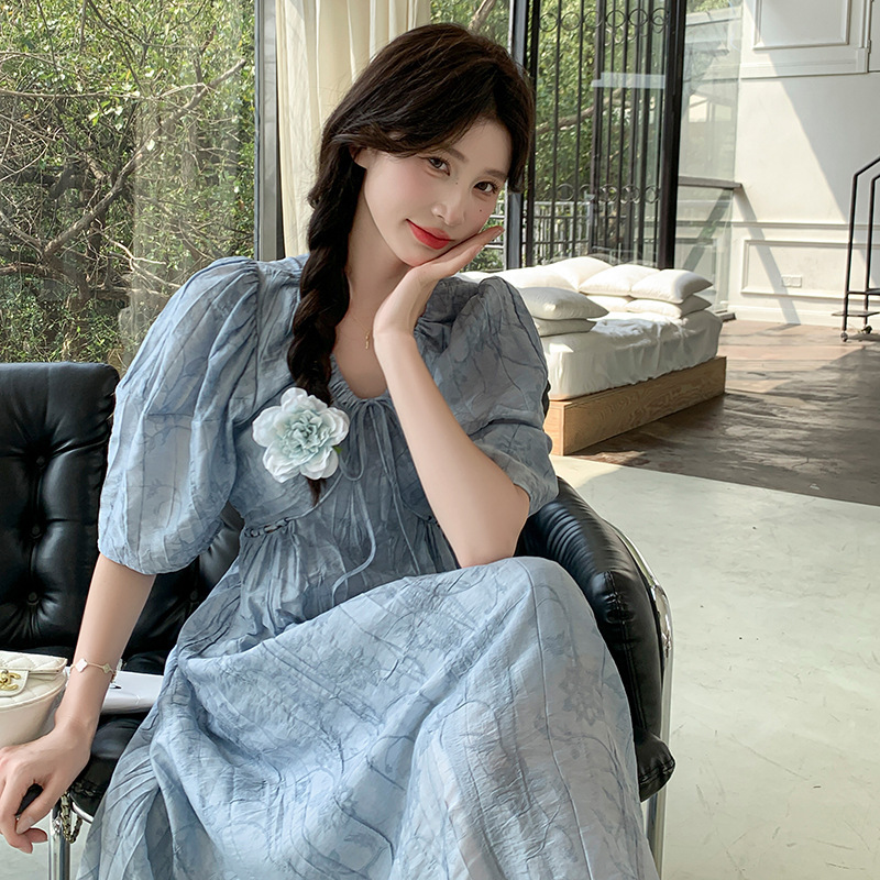官网女装夏易菲实拍超好看公主泡泡袖法式连衣裙女2025夏季气质氛