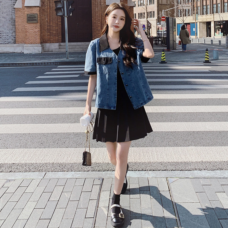 夏易菲女装官网旗舰店新款复古小个子牛仔外套女半身裙套装春秋新